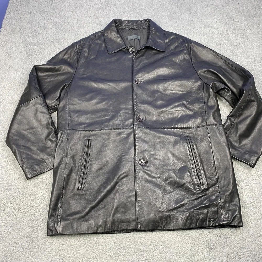 Uli‎ Knecht Jacket Mens 50 Black Lamb Nappa Leather Car Coat Button Front Lined